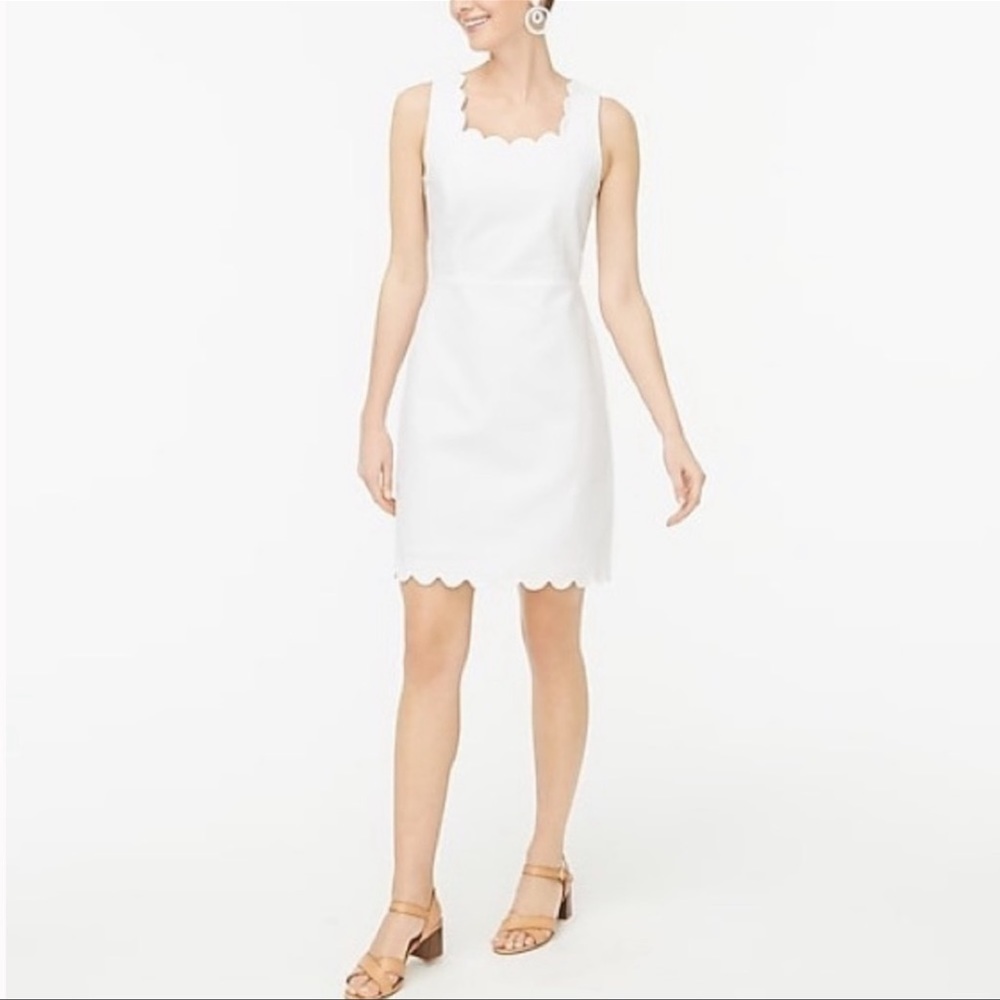 J. Crew Factory Scalloped Basketweave Square Neck Dress White Size:12